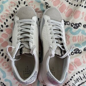 ShuShop White & Silver womens Glitter Heel Sneakers